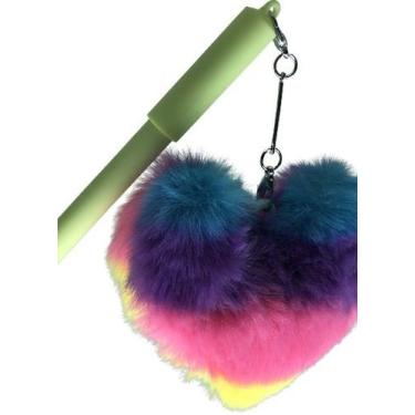 Imagem de Caneta com Pompom de Coração Colorido - Wincy, Azul claro, Unico