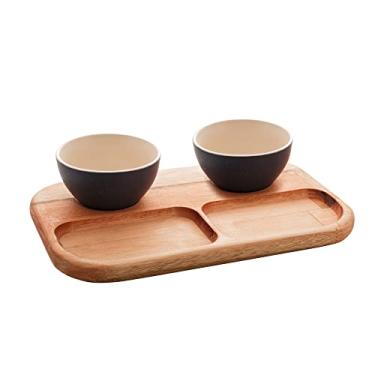 Imagem de PETISQUEIRA DE MADEIRA COM 2 BOWLS DE CERÂMICA LIPTUS 30x18x6cm AZUL