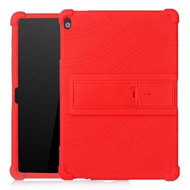 Imagem de CHAJIJIAO Capa ultrafina para tablet Lenovo Tab M10 capa protetora de silicone com suporte invisível capa traseira (cor: vermelha)