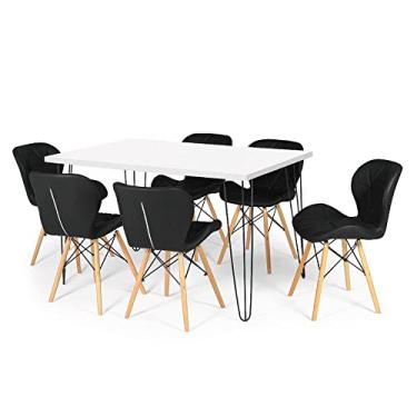 Imagem de Conjunto Mesa de Jantar Hairpin 130x80 Branca com 6 Cadeiras Eiffel Slim - Preto