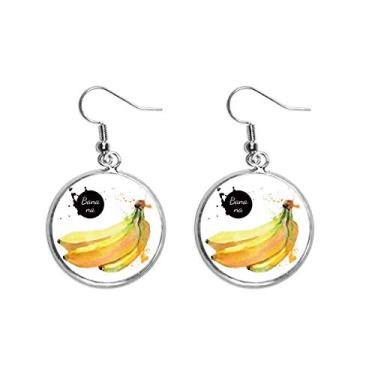 Imagem de Brinco feminino Banana Aquarela Fruit Tasty Health Ear Pendente Prata Drop