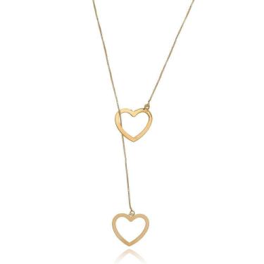 Imagem de Colar Regulável De Coração Vazado Folheado Em Ouro 18k