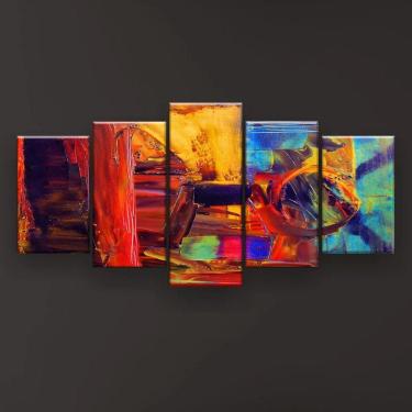 Imagem de Quadro Decorativo Pintura Abstrata Amarelo Vermelho 129x61