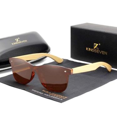 Imagem de Óculos de Sol Masculino Artesanal Bambu Kingseven Proteção Polarizados UV400 Espelho