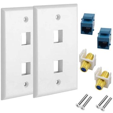 Imagem de Placa de parede com conector tipo F CAT6 Ethernet e TV Coax, OZXNO 2 pacotes RJ45 fêmea para fêmea chaveiro banhado a ouro tipo F adaptador de cabo coaxial combinação de 2 portas Enthernet Coax