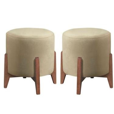 Imagem de Kit 2 Puff Decorativos Recepção Redondo Helena Veludo Bege