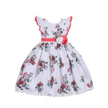 Imagem de Cosplay Life Elegante vestido de flor para meninas jovens adultos, cintura com laço e flores para festas de 2 a 6 anos (branco, 4 anos)
