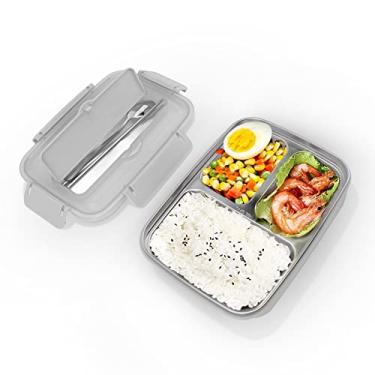 Imagem de Mess-tins 3 Compartimentos 304 Aço Inoxidável Plástico Combinando Pauzinhos Colher Recipientes de Almoço Portáteis para Escritório(White), Lancheira,