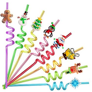 Imagem de 24 Christmas Party Favors Xmas Drinking Straws Goodie Gifts for Kids Christmas Party Supplies with 2 PCS Cleaning Brushes