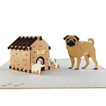 Imagem de iGifts And Cards Happy Pug Family Cartão de felicitações pop-up 3D – aniversário, amizade, obrigado, parabéns, celebração, super fofo, cão, filhotes, cartão para amantes de cães