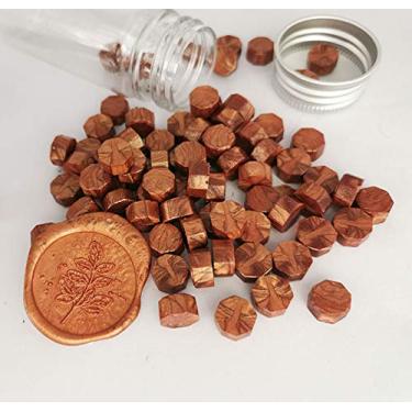 Imagem de Gpeal 80 peças selo metálico vermelho marrom lacre cera contas cera selo derrete bela cor metálico cera contas casamento convites Natal presente cartões festa envelopes Natal pacotes de presente kit d