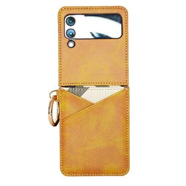 Imagem de Capa de couro de anel de luxo para Samsung Galaxy Z Flip 4 3 5G Flip4 Flip3 Capas de telefone elegantes, gengibre, para Samsung Flip3