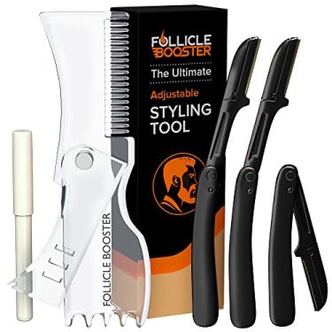 Imagem de Kit modelador de barba – Ferramenta completa de modelagem e modelagem – Modelador, lâminas e lápis de barbeiro – Modelo de guia de estêncil de barba com muitos estilos para alinhamento perfeito