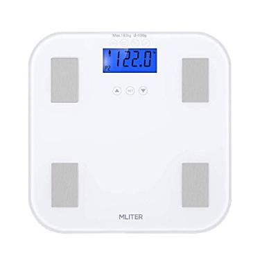 Imagem de balança de banheiro digital, balança de peso corporal, balança de display retroiluminado inteligente, peso corporal, gordura corporal de água, 180 kg, branco