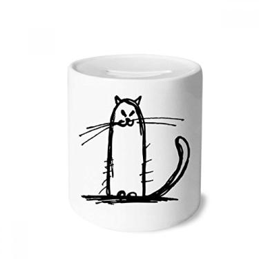Imagem de DIYthinker Pequeno gato sorrindo sentar linha preta caixa de dinheiro caixa de cerâmica porta-moedas presente de cofrinho