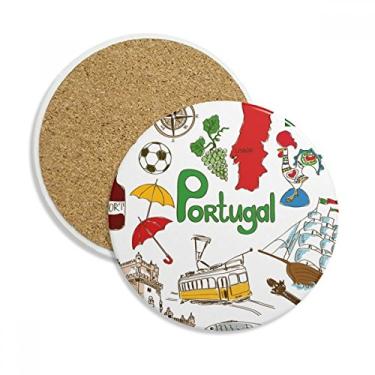 Imagem de Caneca de porta-copos com bandeira nacional de Portugal Landscap com proteção de mesa, pedra absorvente