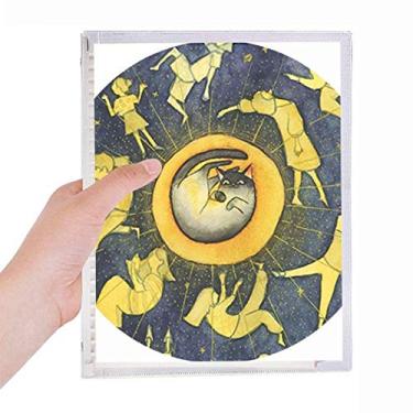 Imagem de Caderno Miaoji pintura aquarela gato, lua, pessoa, folhas soltas, diário recarregável, papelaria