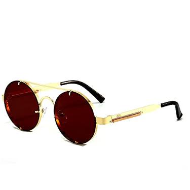 Imagem de Óculos de Sol Unissex Redondo Steampunk Moda Vintage Retro GCV Polarizados com Proteção Uv400 (C5)