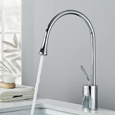 Imagem de Torneira para lavatório de banheiro ouro escovado monocomando bico de latão misturador quente frio torneira de pia de água, cromo médio, tamanho único