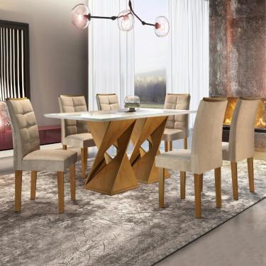 Imagem de Conjunto Sala de Jantar Mesa 170cm e 6 Cadeiras Genova Cel Móveis - Ype/Suede Pena