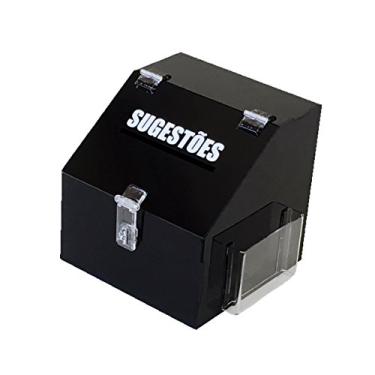 Imagem de Caixa de Sugestões Acrílico Preto com Dobradiças e Suporte para Cadeado e Suporte Para Folhas na Lateral - Modelo Grande 20x20cm
