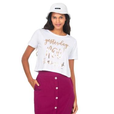 Imagem de Camiseta Curta Feminina Malha Collection Estampada Polo Wear Branco