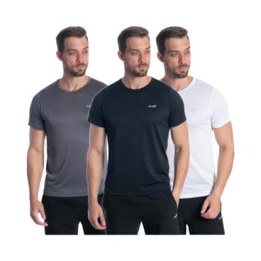 Imagem de Kit 3 Camiseta Camisa Dryfit Masculino Treino Academia Fitness (BR, Alfa, P, Regular, Preto/Chumbo/Branco)