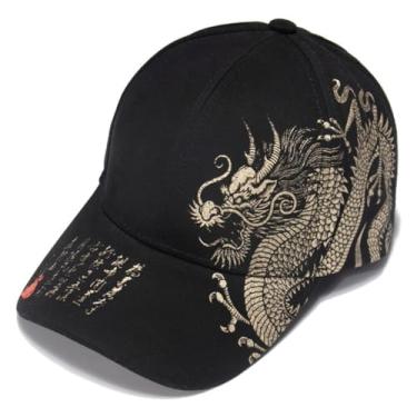 Imagem de Boné unissex clássico bordado dragão chinês - chapéu de golfe ajustável respirável, boné de sol esportivo para pai, Dourado e preto, Tamanho Único