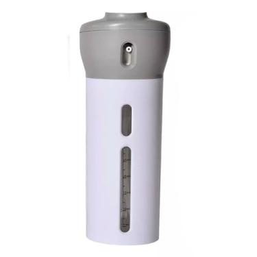 Imagem de Kit Porta Dispenser Portátil De Viagem 4 em 1 Frasco Para Shampoo Condicionador Creme Hidratante Sabonete Líquido Premium (Cinza)
