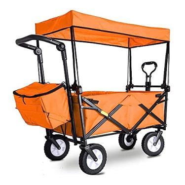 Imagem de Carrinhos de lavanderia, carrinho portátil dobrável, vagão resistente com dossel, carrinho de compras multifuncional para acampamento ao ar livre, pesca, carrinho de tração manual com 4 rodas, carga:
