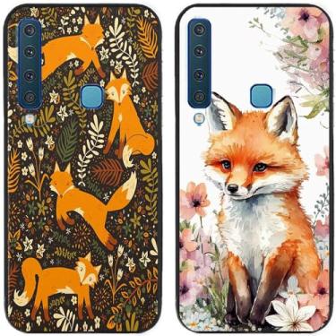 Imagem de 2 peças de capa de telefone traseira com estampa de raposa em flor TPU gel silicone para Samsung Galaxy todas as séries (Galaxy A9 2018)