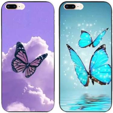 Imagem de 2 peças borboleta voando no céu impresso TPU gel silicone capa traseira para Apple iPhone todas as séries (iPhone 7 Plus/iPhone 8 Plus)