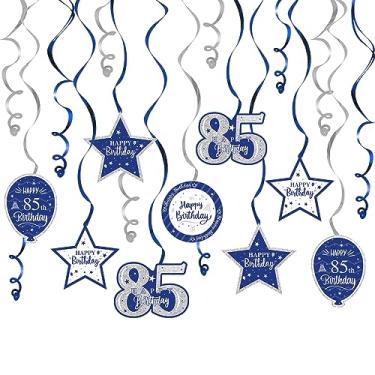 Imagem de Nelbiirth Happy 85th Birthday Blue & Silver Glitter Swirls Streamers Decorações de festa - 15 peças 85th Birthday Swirls Streamers Kits, perfeito para placa de festa de aniversário de 85 anos.