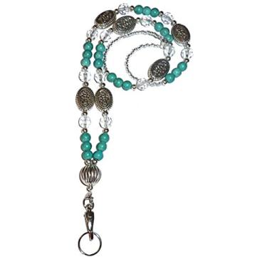 Imagem de Colar de contas ocas escondidas estilo grosso moderno com contas de cordão, cordão de joia de 86 cm para porta-crachá de identificação e chaves, Turquoise - Magnetic Breakaway, Long