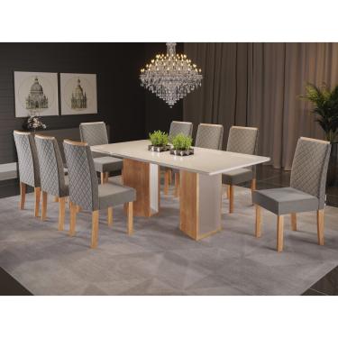 Imagem de Conjunto Sala de Jantar Mesa Ayla 200cm Tampo Vidro/MDF com 8 Cadeiras Elegance