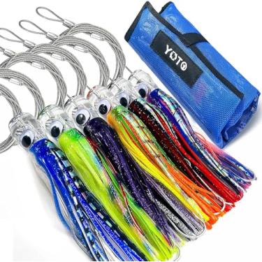 Imagem de YOTO Isca para pesca em alto mar, 6,5/23 cm, 6 peças, com saia de lula, kit de iscas de pesca em alto mar, atum, marlin, wahoo, tubarão, mahi