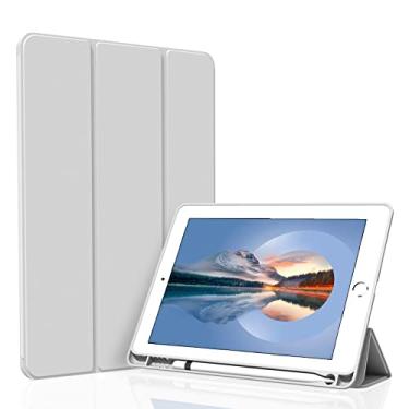 Imagem de Divufus Capa para iPad Air 2 (2ª geração 2014) Air 1 (1ª geração 2013), capa inteligente com suporte dobrável automático para hibernar/despertar com suporte para lápis, capa leve de TPU macia para iPad 9,7 polegadas 6ª/5ª geração, cinza espacial