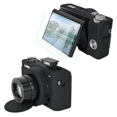 Imagem de VOVMOEYA Capa de câmera para Canon Powershot G7 X Mark III com 2 peças de protetor de tela, capa de silicone macia G7X III de proteção total para lente destacável para Canon G7XIII G7X3-Preto