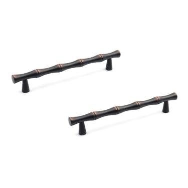 Imagem de Tighall 2 peças de alça em forma de bambu, distância de furo de 12 cm para gaveta cômoda e armário, puxadores de alça sólida retrô de cobre antigo preto e vermelho