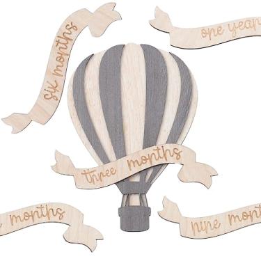 Imagem de Cartões de marcos mensais para bebês – Discos de madeira para marcos mensais – Adereços de fotografia para recém-nascidos para documentar o crescimento do seu bebê – Placa de anúncio do bebê (balão de ar)