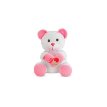 Imagem de Urso de Pelúcia com Coração Rosa 25 cm Antialérgico - CTX