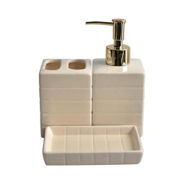 Imagem de Conjunto Banheiro de Cerâmica Quadrado Com 3 Peças Bege Acessório de C