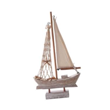 Imagem de Generic Barco à vela de madeira modelo de barco à vela estatueta de barco à vela praia náutica mini modelo de barco à vela de madeira para casa de brinquedo, 28cm X 15.5cm X 4cm