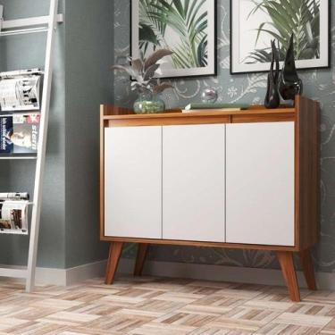 Imagem de Aparador Buffet 90cm Retro Mdf Nogal com Branco Madri - On Móveis