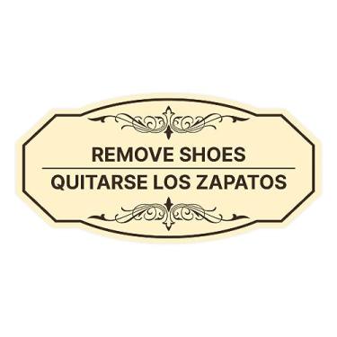 Imagem de Signs ByLITA Sapatos Victorian Remove - Sinal bilíngue Quitarse los zapatos (marfim/marrom escuro) - Médio