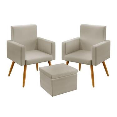 Imagem de Kit 2 Poltronas Decorativas Vega Com Puff Quasar  Bege Aradecor