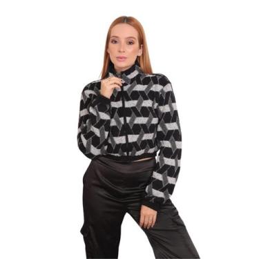 Imagem de Jaqueta Cropped Feminino Blusa de Tricot Mousse Inverno - Aymee, Preto