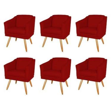 Imagem de Kit 6 Poltronas Decorativas San Diego Sala de Estar Tecido Veludo Verm