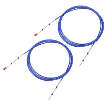 Imagem de uxcell 2 peças 6 m 236 polegadas tipo marinho 3300/33C deslocamento do acelerador caixa de controle remoto cabo com braçadeira para Yamaha motor de popa barco motor sistema de direção azul