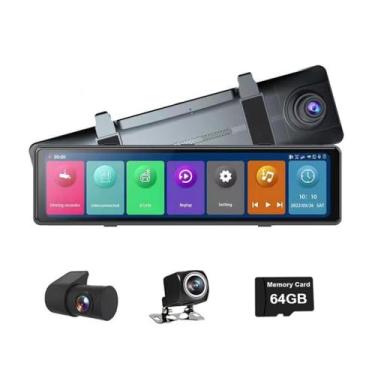 Imagem de XRC TECH Espelho retrovisor Dash Cam com câmeras 3CHs 1080P, controle de voz AI, link de espelho sem fio Bluetooth Carplay, wifi e aplicativo de visualização em tempo real